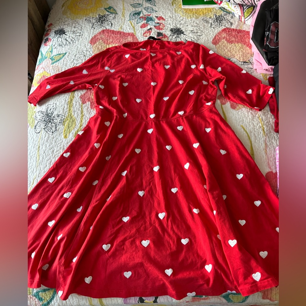 eShakti Red Dress with White heart Dots